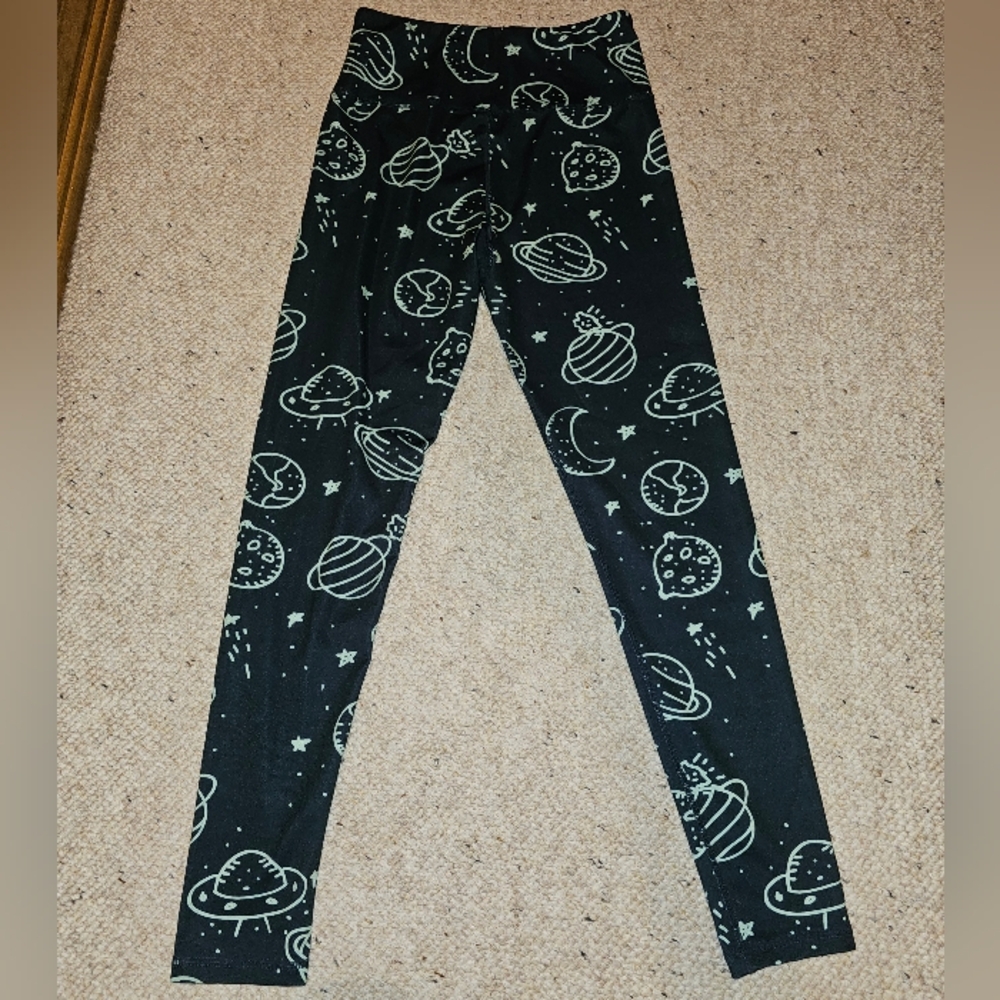 Crazy Dog Space Print Galaxy Leggings Planets Navy Blue With Green Print Medium